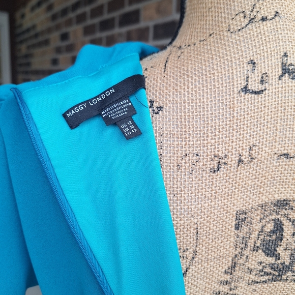 Maggy London Tie Neck Teal Dress - Picture 11 of 14